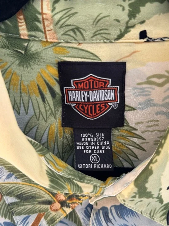 Harley-Davidson x Tori Richard 100% Silk Hawaiian Shirt XL Tropical Motorcycle - Picture 3 of 10